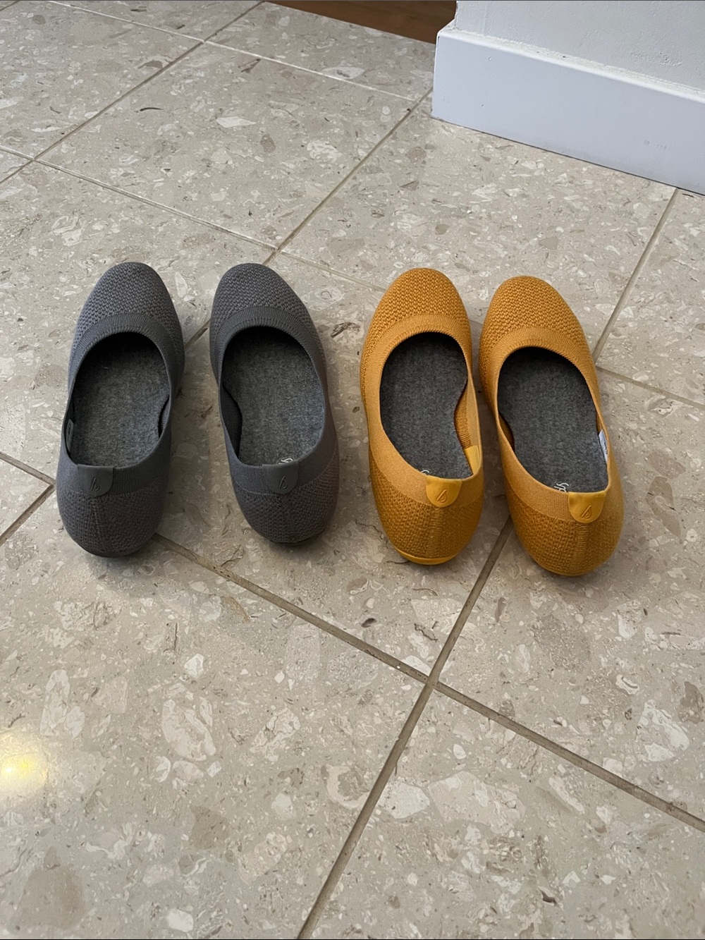 Like New -2 pair All Birds Women's Knit Ballet Flats in Gray & Mustard size 8.5